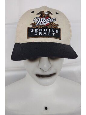 Vintage Miller Genuine Draft Hat Cap Snap Back White Black Beer Eagle Logo 90s